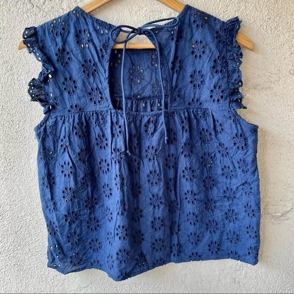 Isa & Ella Navy Blue Cutout Tie Back Top Large - Picture 5 of 5